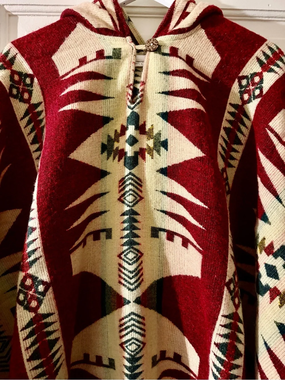 Bohemian Red & Cream Southwestern Poncho Throw